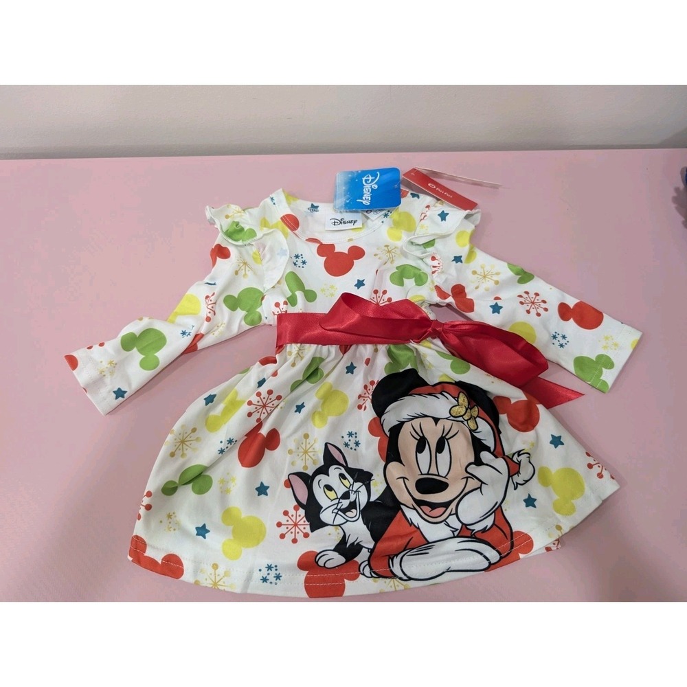 NWT Disney Mickey Mouse Christmas Infant Dress 3-6 Months Red Sash Cute